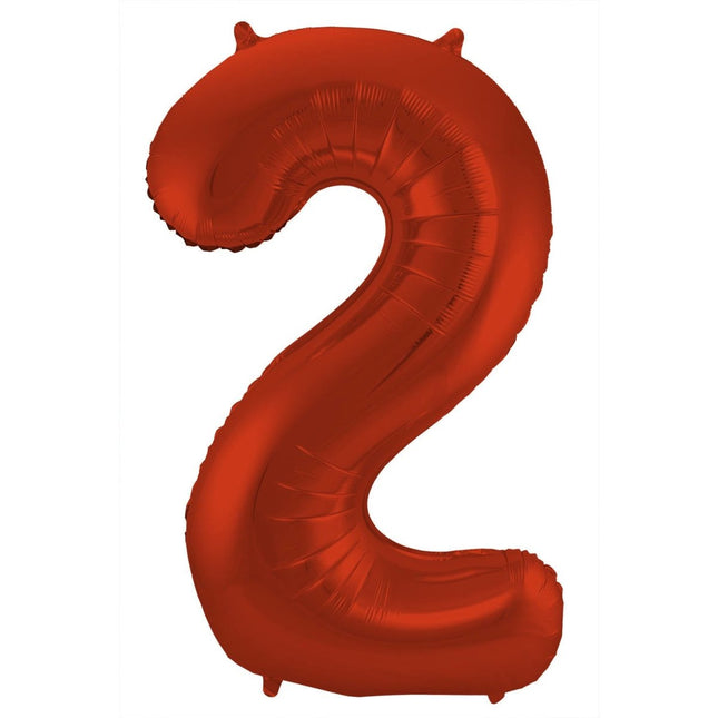 Folie Ballon Cijfer 2 Mat Rood XL 86cm leeg van Folat koop je bij Partywinkel