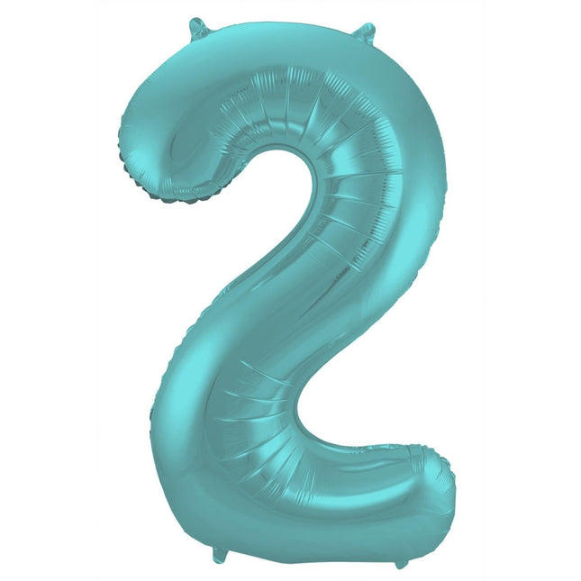 Folie Ballon Cijfer 2 Pastel Mintgroen XL 86cm leeg van Folat koop je bij Partywinkel