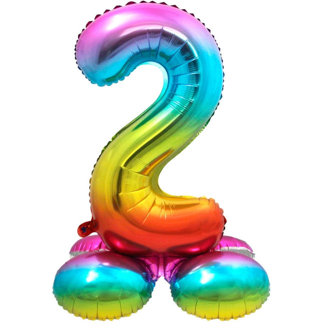Folie Ballon Cijfer 2 Regenboog met standaard 72cm van Folat koop je bij Partywinkel