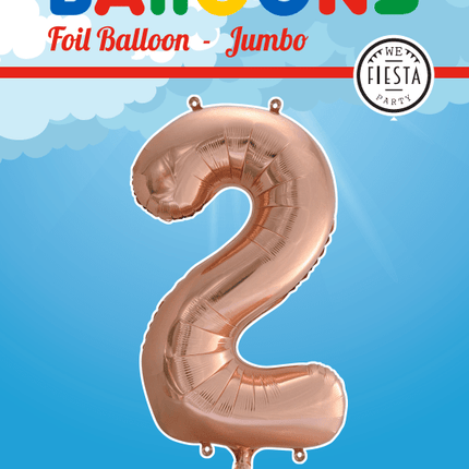 Folie Ballon Cijfer 2 Rose Goud XL 86cm leeg van WeFiesta koop je bij Partywinkel
