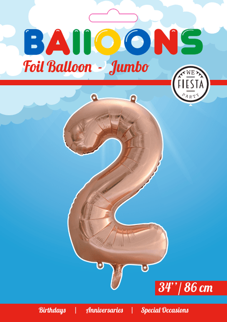 Folie Ballon Cijfer 2 Rose Goud XL 86cm leeg van WeFiesta koop je bij Partywinkel