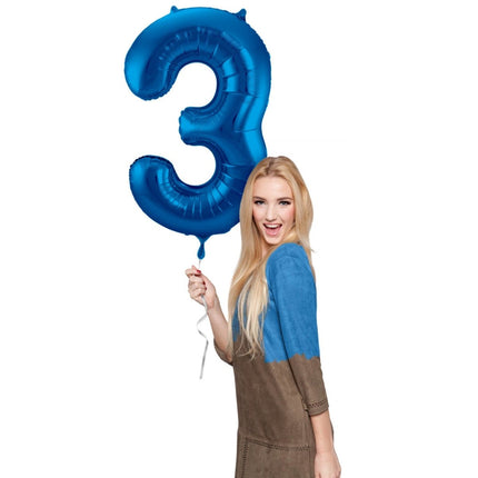 Folie Ballon Cijfer 3 Blauw Metallic XL 86cm leeg van Folat koop je bij Partywinkel