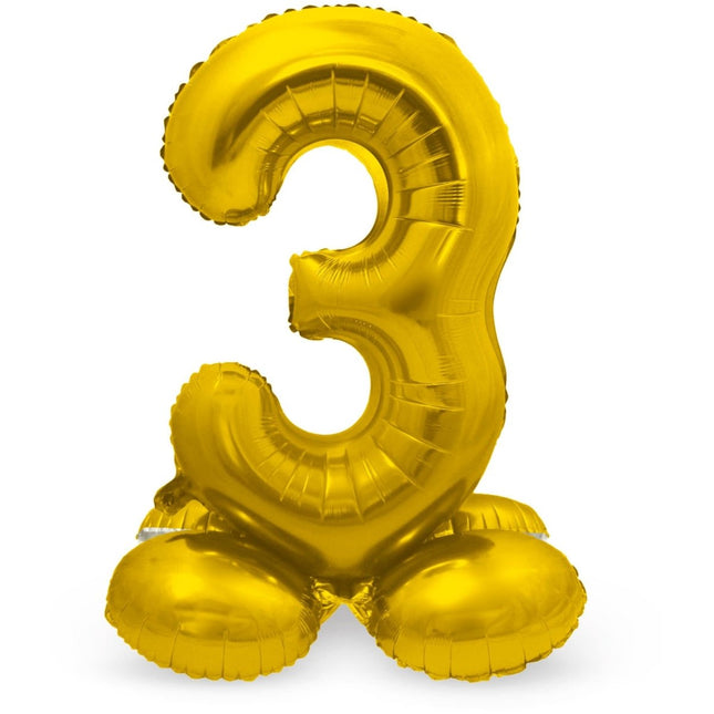 Folie Ballon Cijfer 3 Goud met standaard 72cm van Folat koop je bij Partywinkel