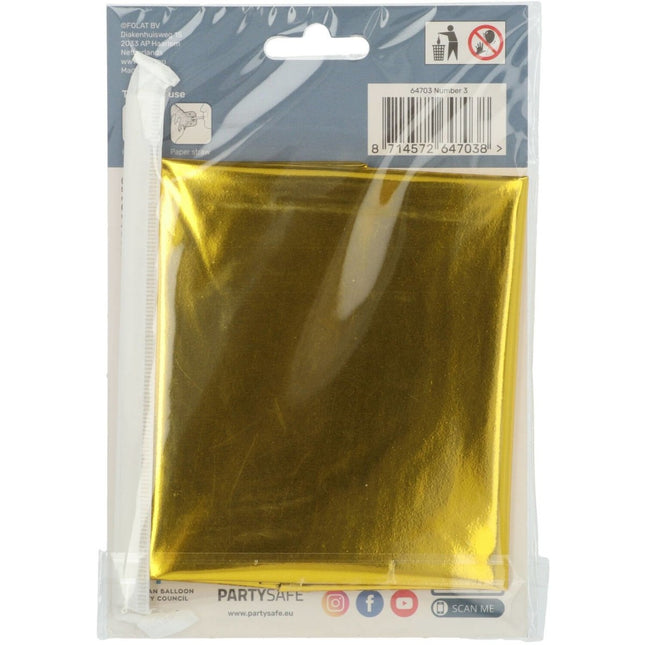 Folie Ballon Cijfer 3 Goud met standaard 72cm van Folat koop je bij Partywinkel