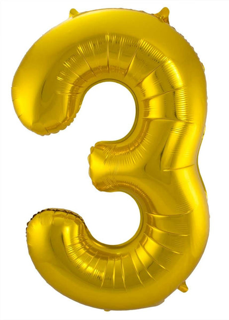 Folie Ballon Cijfer 3 Goud Metallic XL 86cm leeg van Folat koop je bij Partywinkel