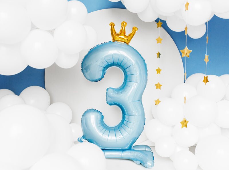 Folie Ballon Cijfer 3 Lichtblauw Standaard Leeg 84cm van Partydeco koop je bij Partywinkel
