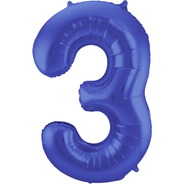 Folie Ballon Cijfer 3 Mat Blauw XL 86cm leeg van Folat koop je bij Partywinkel