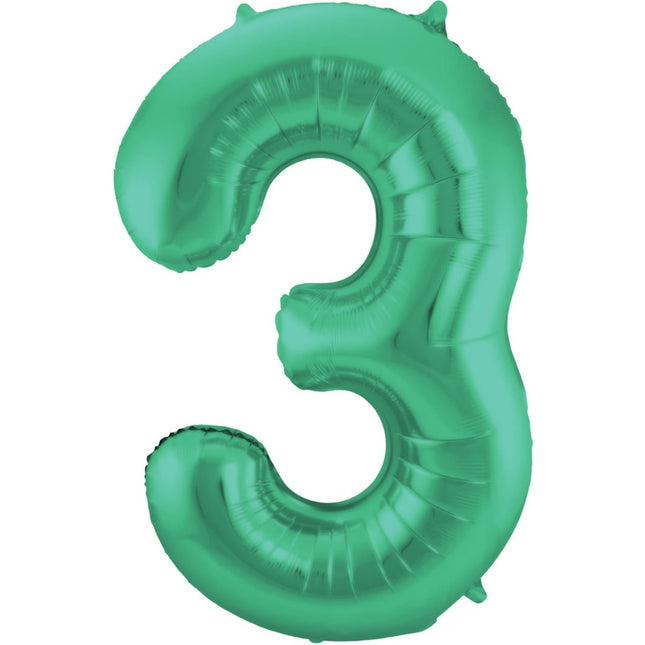 Folie Ballon Cijfer 3 Mat Groen XL 86cm leeg van Folat koop je bij Partywinkel