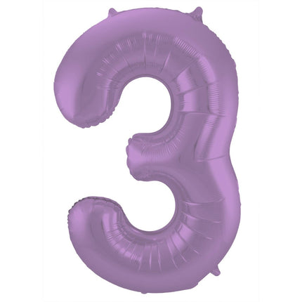 Folie Ballon Cijfer 3 Mat Paars XL 86cm leeg van Folat koop je bij Partywinkel
