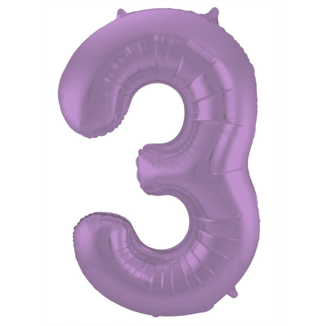 Folie Ballon Cijfer 3 Mat Paars XL 86cm leeg van Folat koop je bij Partywinkel