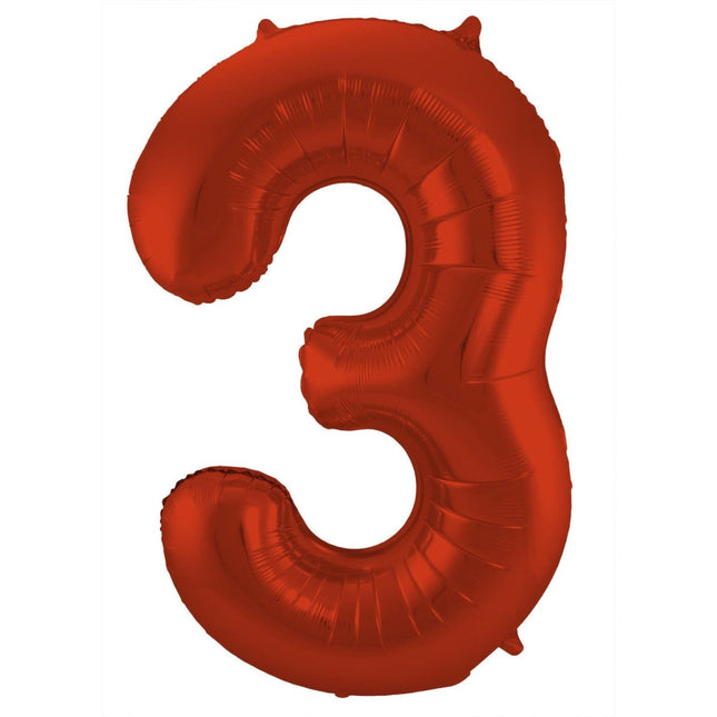 Folie Ballon Cijfer 3 Mat Rood XL 86cm leeg van Folat koop je bij Partywinkel