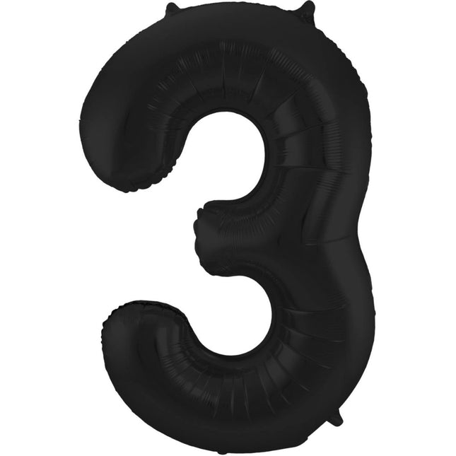 Folie Ballon Cijfer 3 Mat Zwart XL 86cm leeg van Folat koop je bij Partywinkel