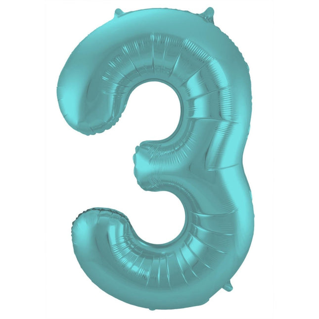 Folie Ballon Cijfer 3 Pastel Mintgroen XL 86cm leeg van Folat koop je bij Partywinkel