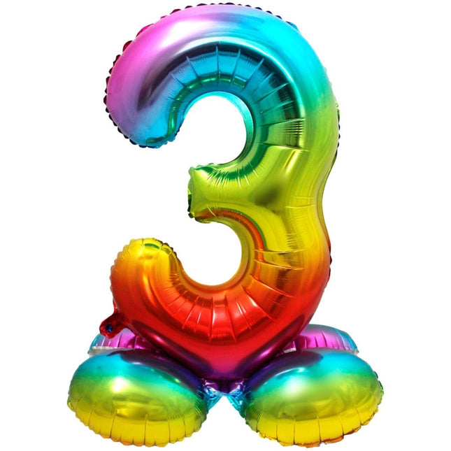 Folie Ballon Cijfer 3 Regenboog met standaard 72cm van Folat koop je bij Partywinkel