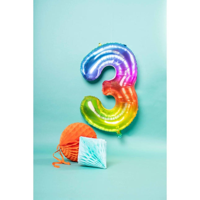 Folie Ballon Cijfer 3 Regenboog XL 81cm leeg van Folat koop je bij Partywinkel