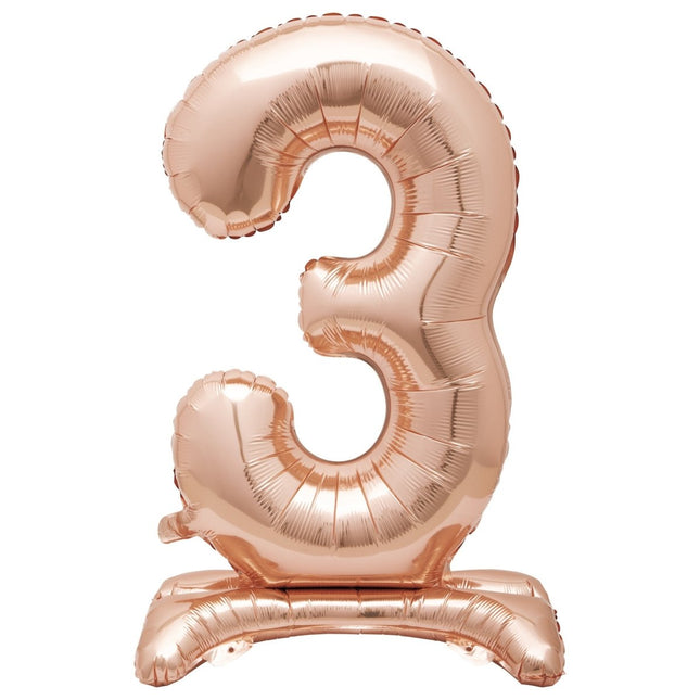 Folie Ballon Cijfer 3 Rose Goud Standaard 76cm van Unique koop je bij Partywinkel