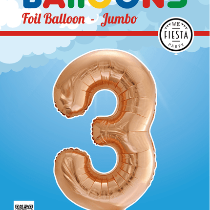 Folie Ballon Cijfer 3 Rose Goud XL 86cm leeg van WeFiesta koop je bij Partywinkel