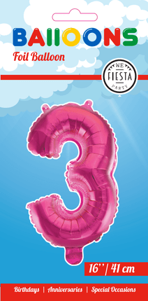 Folie Ballon Cijfer 3 Roze 41cm met Rietje van WeFiesta koop je bij Partywinkel