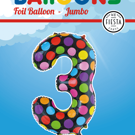 Folie Ballon Cijfer 3 Stippen XL 86cm leeg van WeFiesta koop je bij Partywinkel