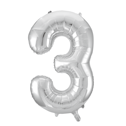 Folie Ballon Cijfer 3 Zilver XL 86cm leeg van WeFiesta koop je bij Partywinkel