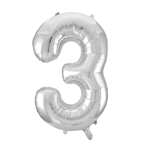 Folie Ballon Cijfer 3 Zilver XL 86cm leeg van WeFiesta koop je bij Partywinkel