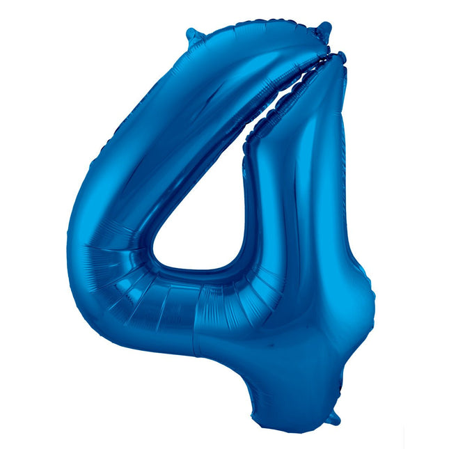 Folie Ballon Cijfer 4 Blauw Metallic XL 86cm leeg van Folat koop je bij Partywinkel