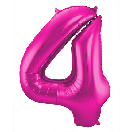 Folie Ballon Cijfer 4 Fuchsia Metallic XL 86cm leeg van Folat koop je bij Partywinkel