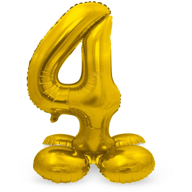 Folie Ballon Cijfer 4 Goud met standaard 72cm van Folat koop je bij Partywinkel