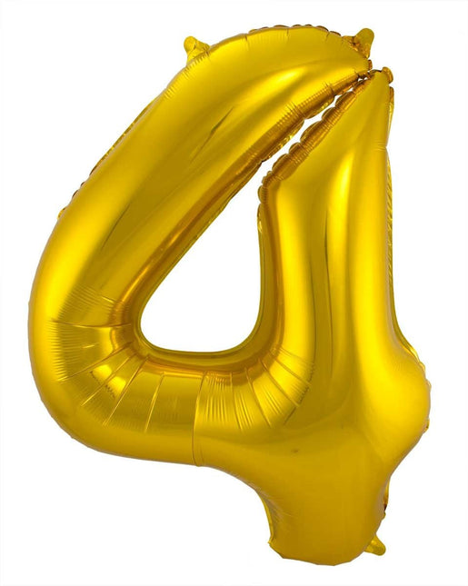 Folie Ballon Cijfer 4 Goud Metallic XL 86cm leeg van Folat koop je bij Partywinkel