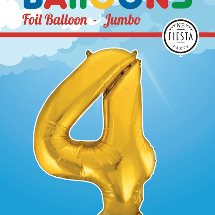 Folie Ballon Cijfer 4 Goud XL 86cm leeg van WeFiesta koop je bij Partywinkel