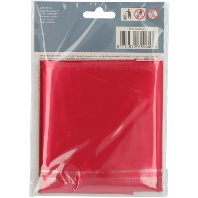 Folie Ballon Cijfer 4 Mat Rood XL 86cm leeg van Folat koop je bij Partywinkel