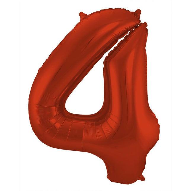 Folie Ballon Cijfer 4 Mat Rood XL 86cm leeg van Folat koop je bij Partywinkel
