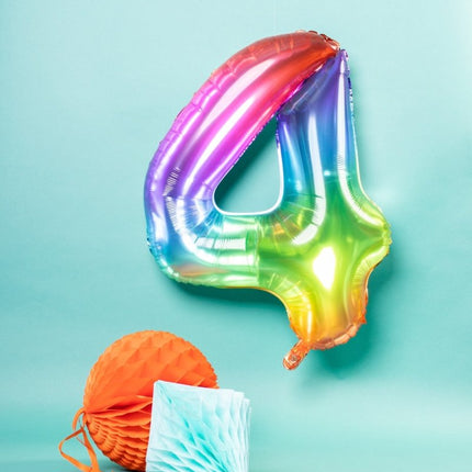 Folie Ballon Cijfer 4 Regenboog XL 81cm leeg van Folat koop je bij Partywinkel