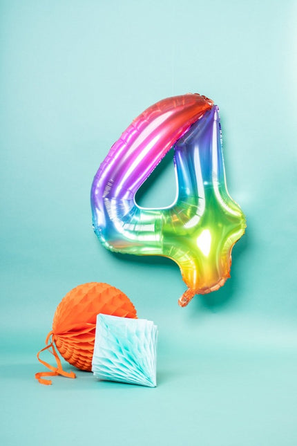 Folie Ballon Cijfer 4 Regenboog XL 81cm leeg van Folat koop je bij Partywinkel