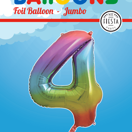 Folie Ballon Cijfer 4 Regenboog XL 86cm leeg van WeFiesta koop je bij Partywinkel