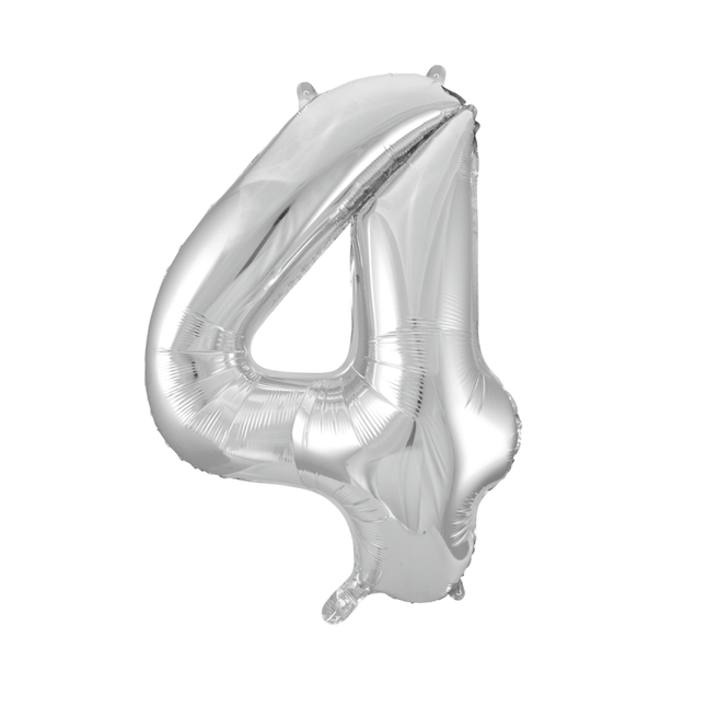 Folie Ballon Cijfer 4 Zilver XL 86cm leeg van WeFiesta koop je bij Partywinkel