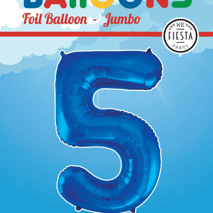 Folie Ballon Cijfer 5 Blauw XL 86cm leeg van WeFiesta koop je bij Partywinkel