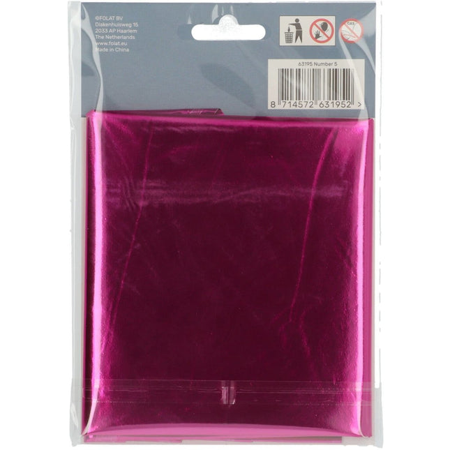 Folie Ballon Cijfer 5 Fuchsia Metallic XL 86cm leeg van Folat koop je bij Partywinkel
