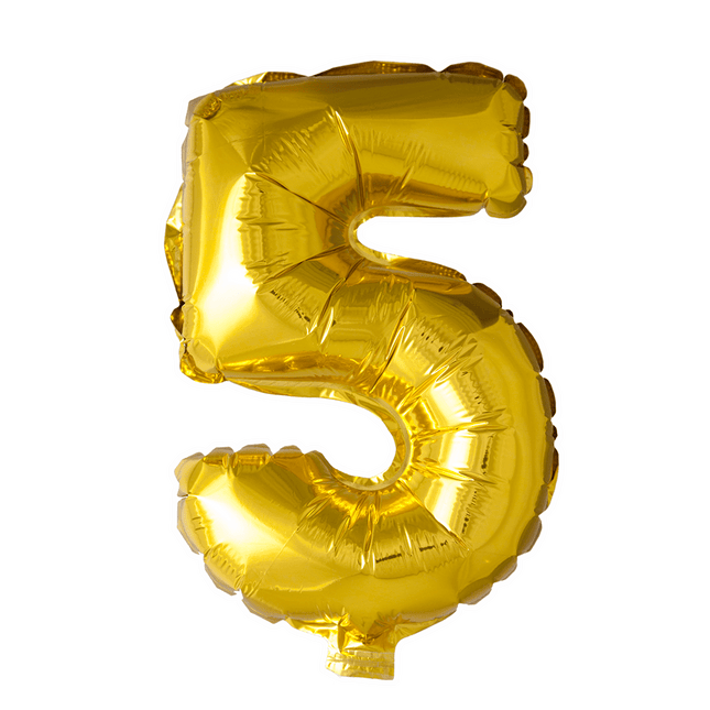 Folie Ballon Cijfer 5 Goud 41cm met Rietje van WeFiesta koop je bij Partywinkel
