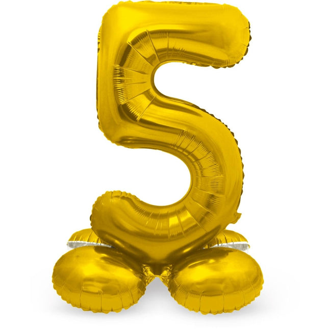 Folie Ballon Cijfer 5 Goud met standaard 72cm van Folat koop je bij Partywinkel