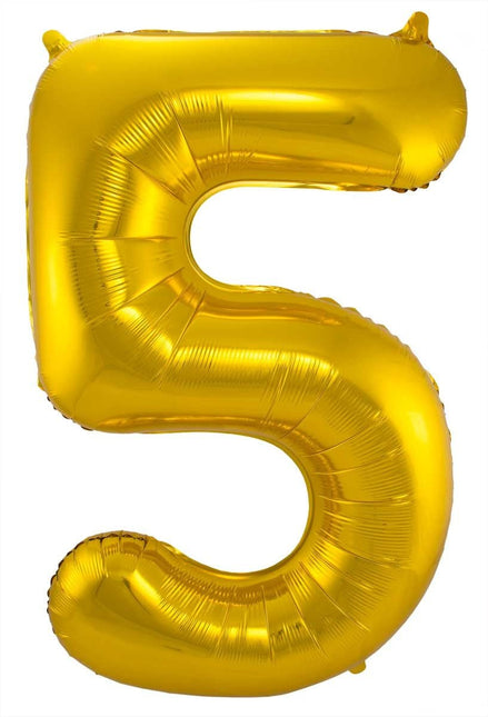 Folie Ballon Cijfer 5 Goud Metallic XL 86cm leeg van Folat koop je bij Partywinkel