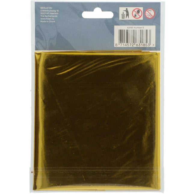 Folie Ballon Cijfer 5 Goud Metallic XL 86cm leeg van Folat koop je bij Partywinkel
