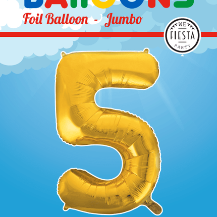 Folie Ballon Cijfer 5 Goud XL 86cm leeg van WeFiesta koop je bij Partywinkel