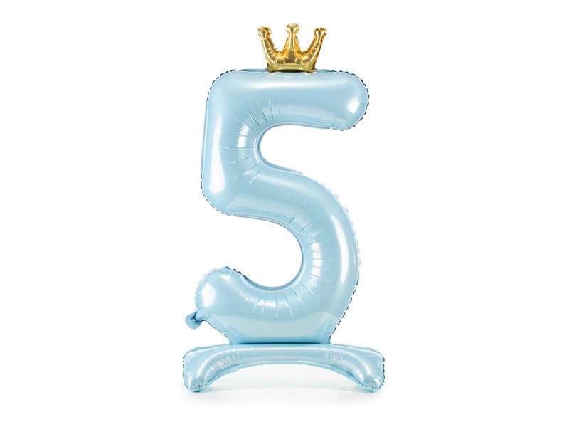Folie Ballon Cijfer 5 Lichtblauw Standaard Leeg 84cm van Partydeco koop je bij Partywinkel