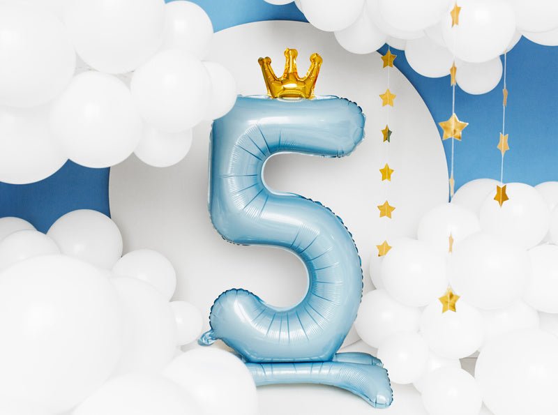Folie Ballon Cijfer 5 Lichtblauw Standaard Leeg 84cm van Partydeco koop je bij Partywinkel