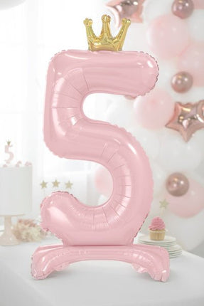 Folie Ballon Cijfer 5 Lichtroze Standaard Leeg 84cm van Partydeco koop je bij Partywinkel