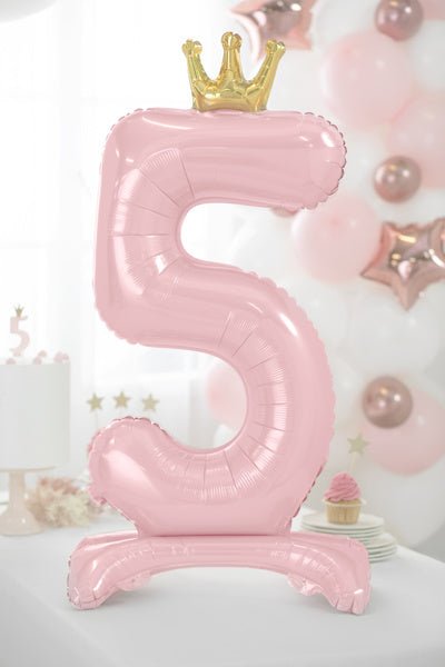 Folie Ballon Cijfer 5 Lichtroze Standaard Leeg 84cm van Partydeco koop je bij Partywinkel