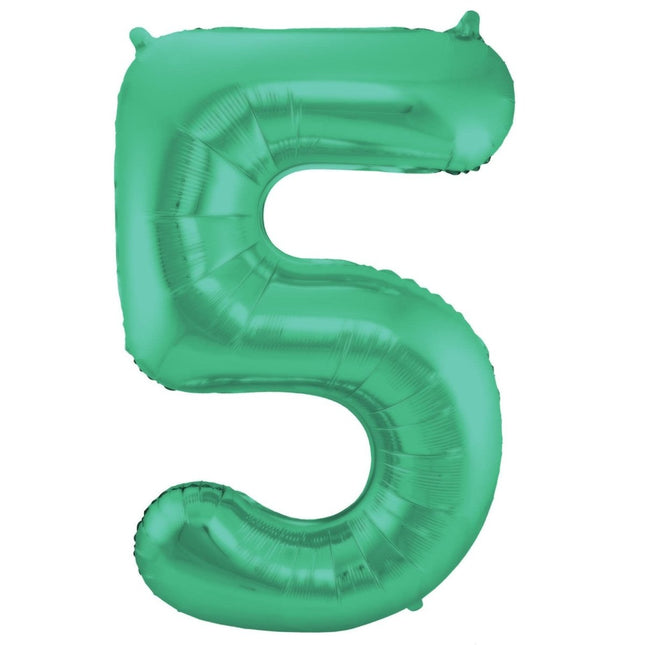 Folie Ballon Cijfer 5 Mat Groen XL 86cm leeg van Folat koop je bij Partywinkel