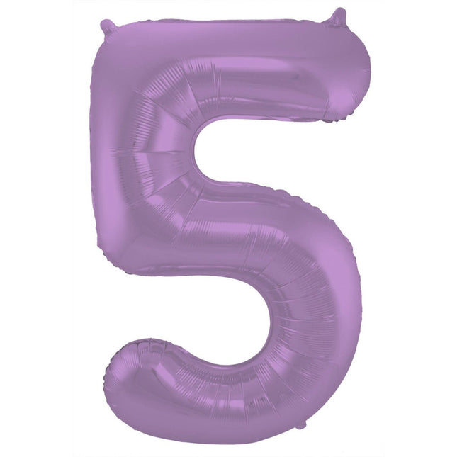 Folie Ballon Cijfer 5 Mat Paars XL 86cm leeg van Folat koop je bij Partywinkel