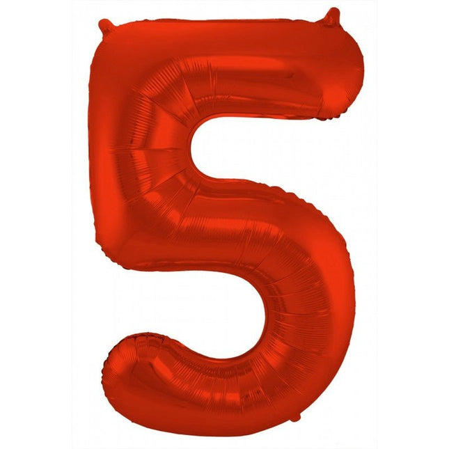 Folie Ballon Cijfer 5 Mat Rood XL 86cm leeg van Folat koop je bij Partywinkel